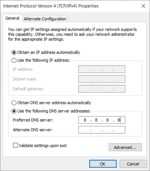 Figure 13. Add in an IP address of a server, I added in one from Google.