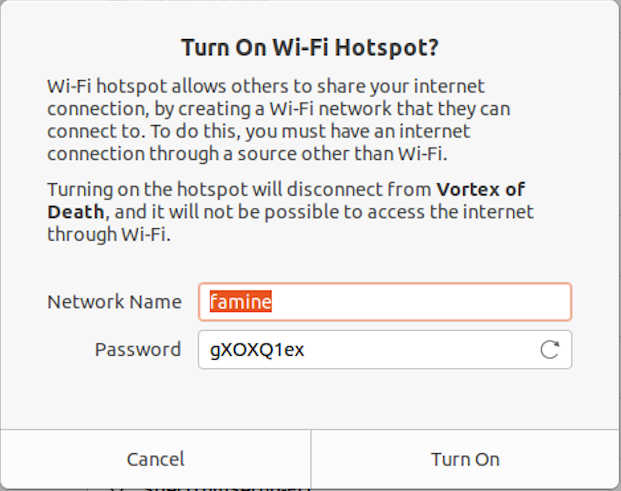 Figure 4. Configuring the Wi-Fi Hotspot.