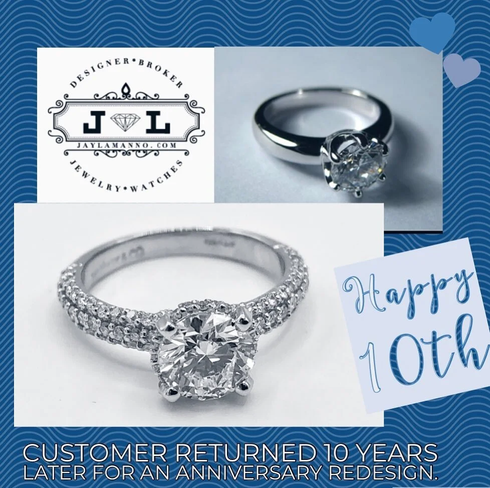 10 years ago I designed an elegant platinum engagement ring for a wonderful couple. So happy to be asked to redesign this engagement ring for their anniversary. 
.
.
.
.
.
.

#happyanniversary #10thanniversary #jewelry #style #diamonds #engagement ri