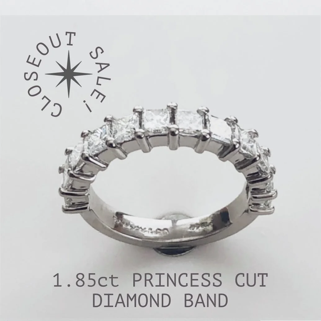 This is your opportunity to buy this beautiful 1.85ct princess cut diamond &amp; platinum ring. Featuring 12 VS2 G/H color princess cut diamonds. Only one left at this closeout price. This ring can be resized at no additional cost. Jaylamanno.com/clo