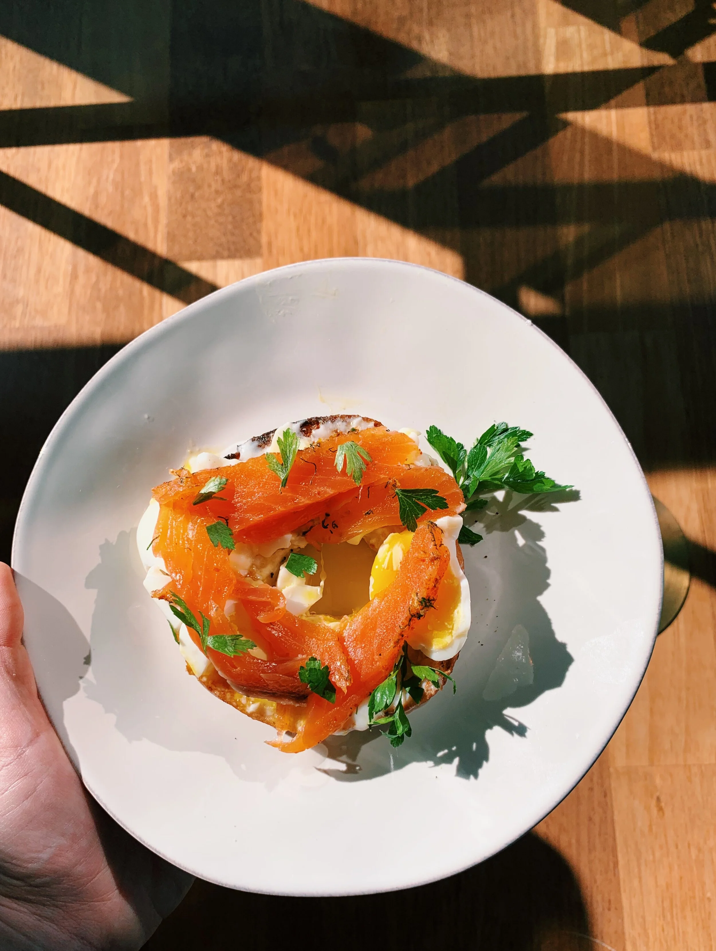 Smashed Eggs and Fancy Fish on Crackers by Alison Roman