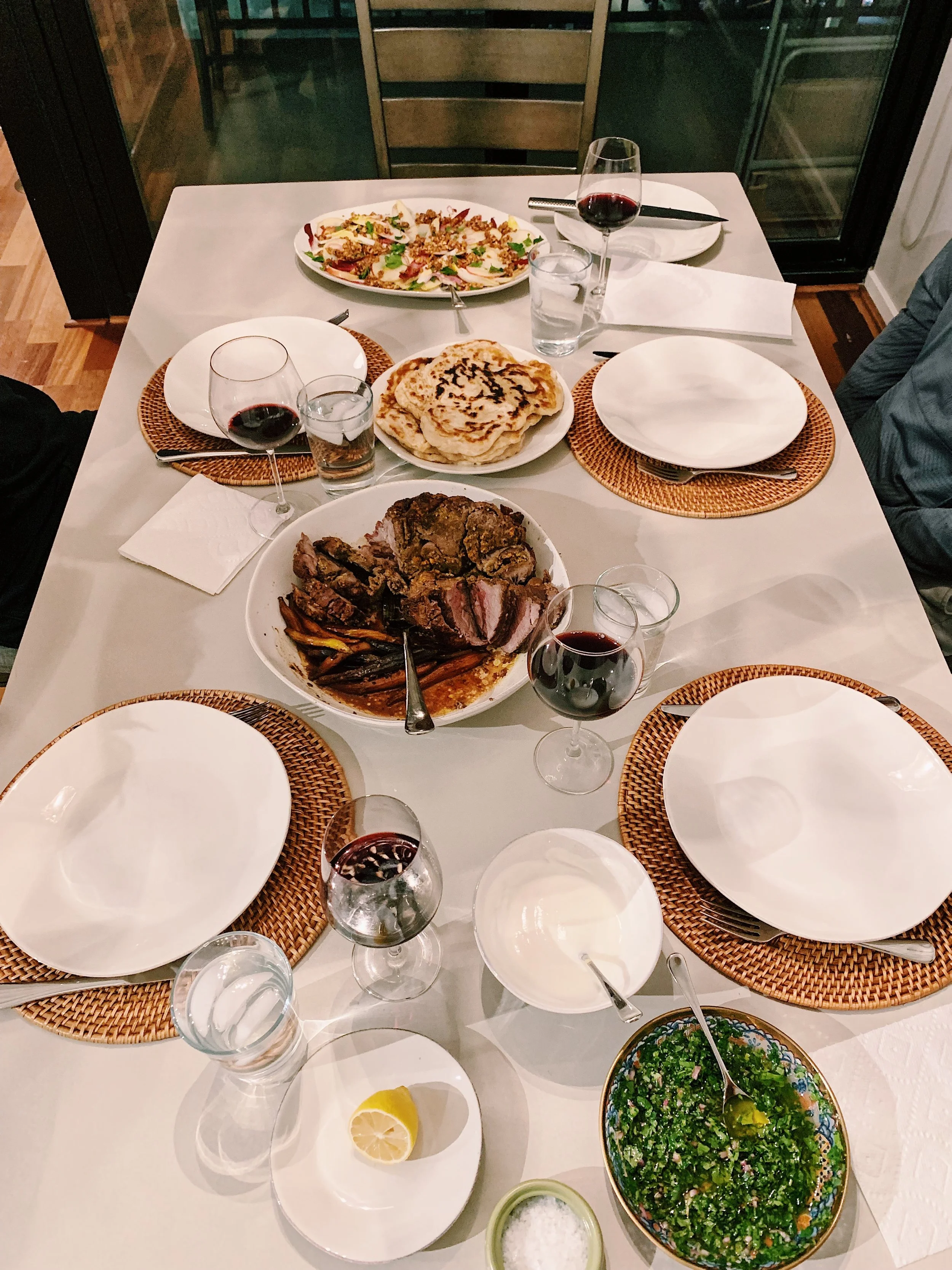 All-Out-Alison Meal with Turmeric-Roasted Lamb, Sour Cream Flatbread, &amp; Apple and Endive Salad