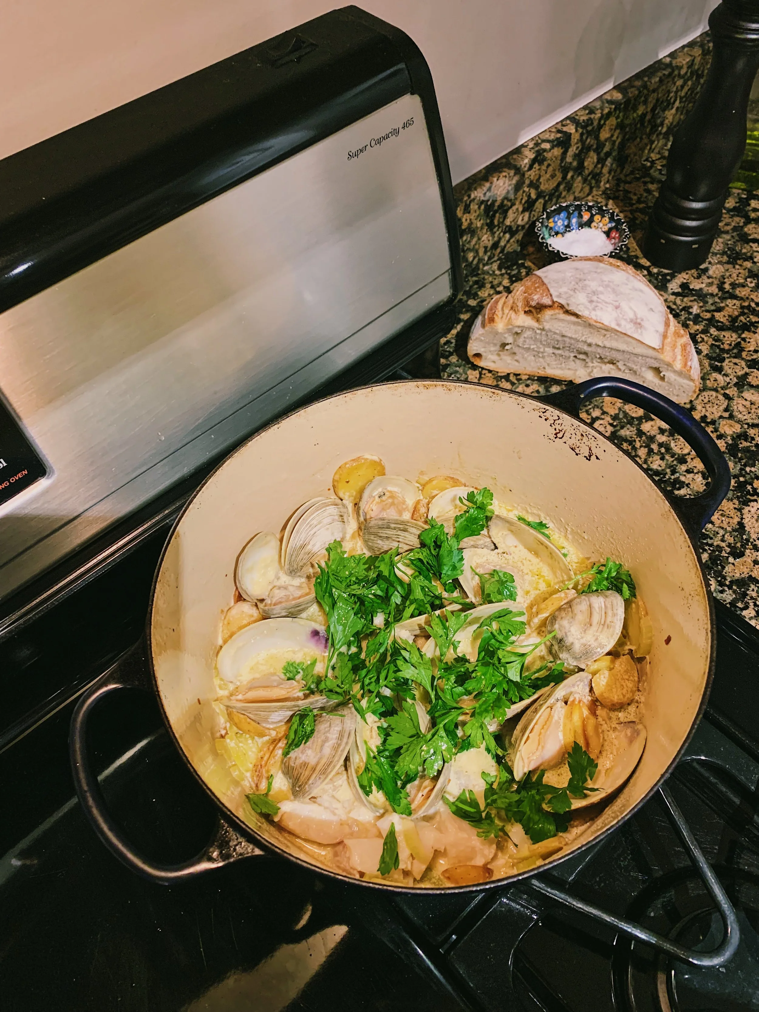 Clams and Cod in Heavy Cream with Tiny Potatoes and Celery by Alison Roman