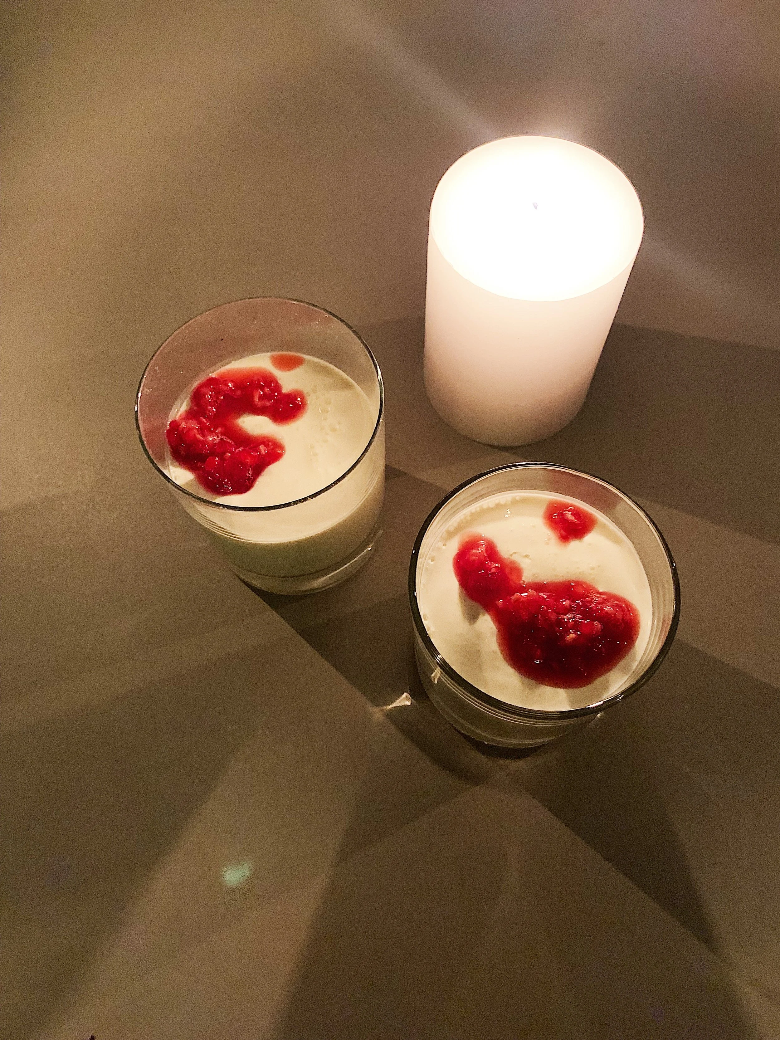 Salted Honey Panna Cotta with Raspberries