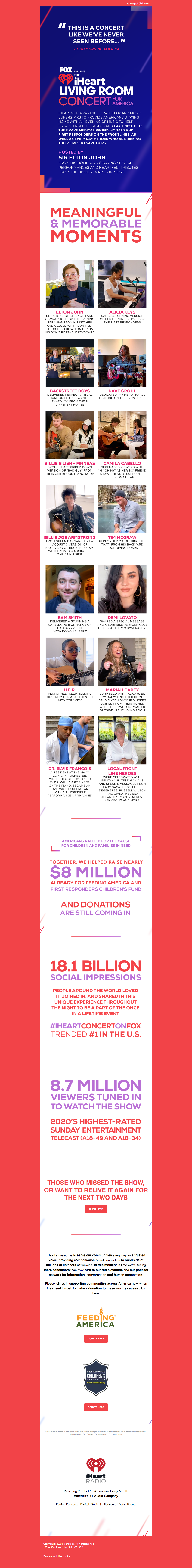 iHR20 Fox Presents The iHeart Living Room Concert for America Recap Eblast