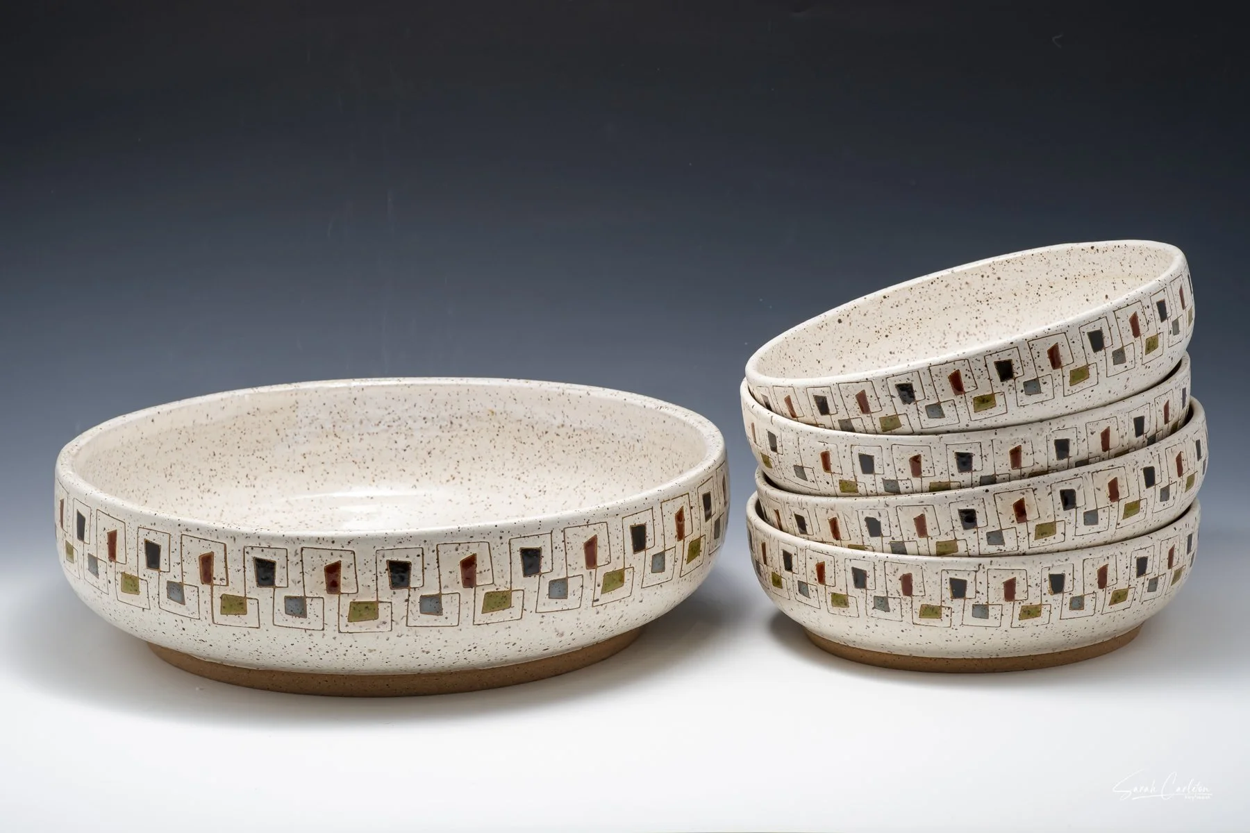 Five-piece set of pasta bowls.