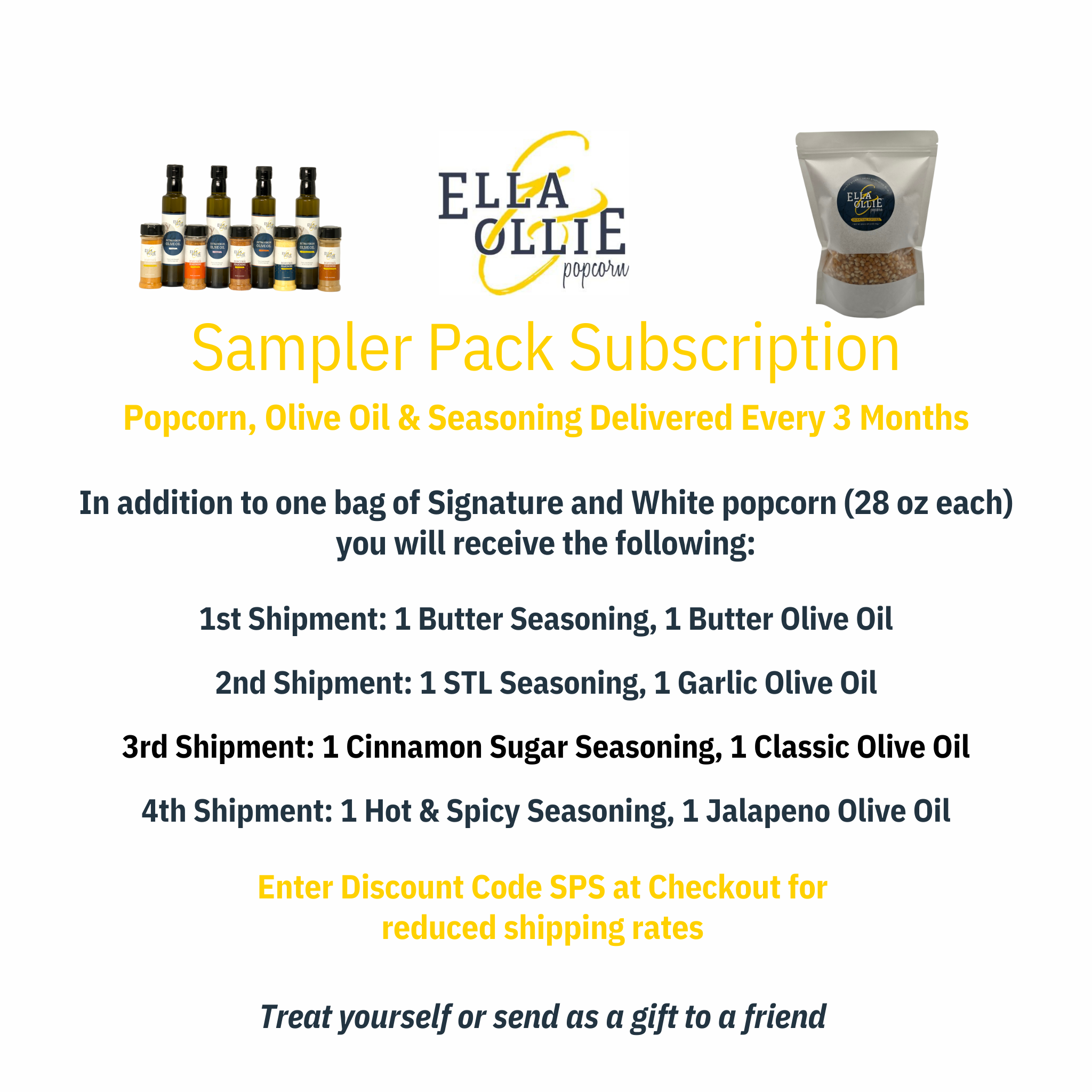 Sampler Pack Subscription — ELLA &amp; OLLIE POPCORN