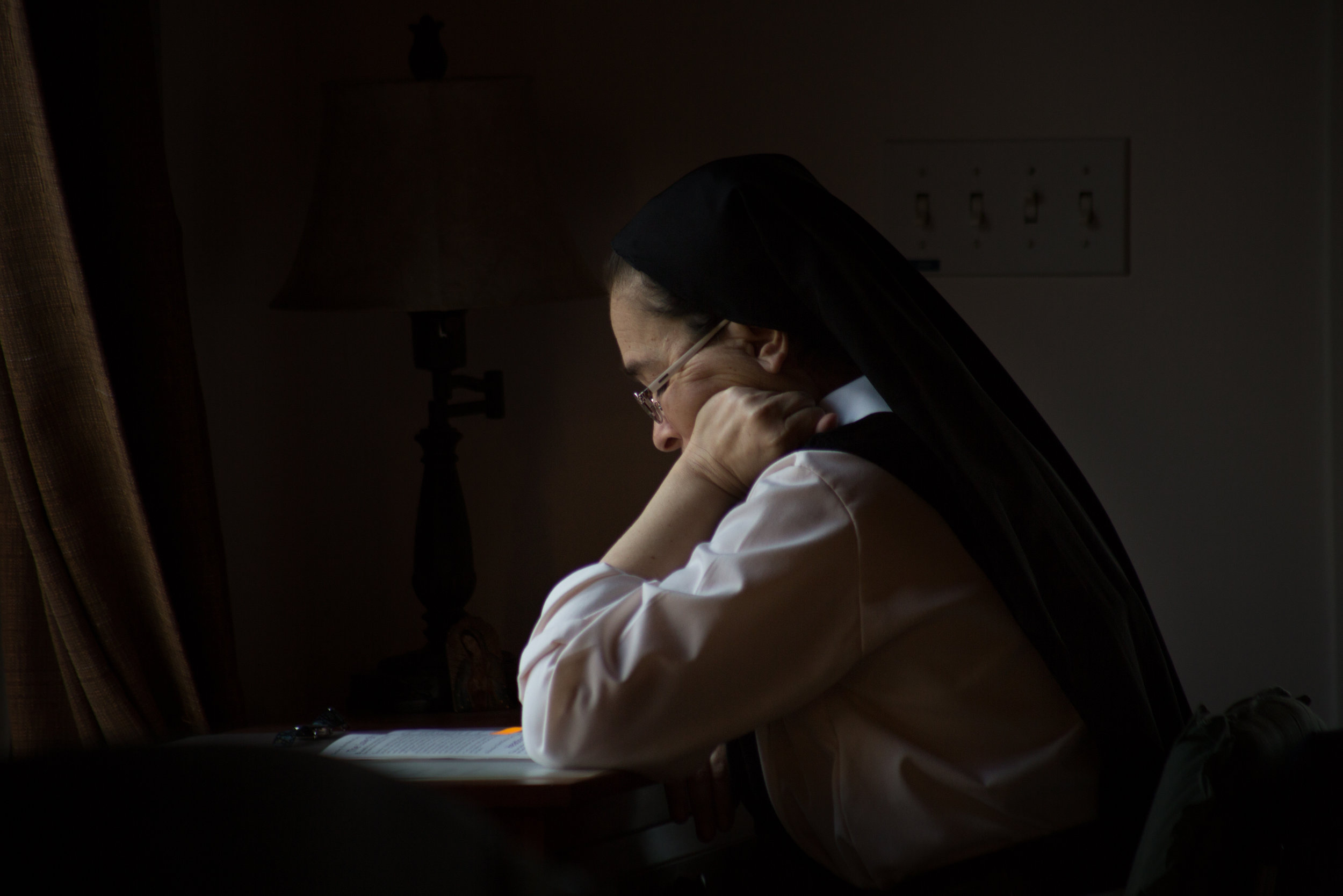  Sister Jacqueline mediates during evening vespers March 30, 2019 in Crozet, Virginia. 