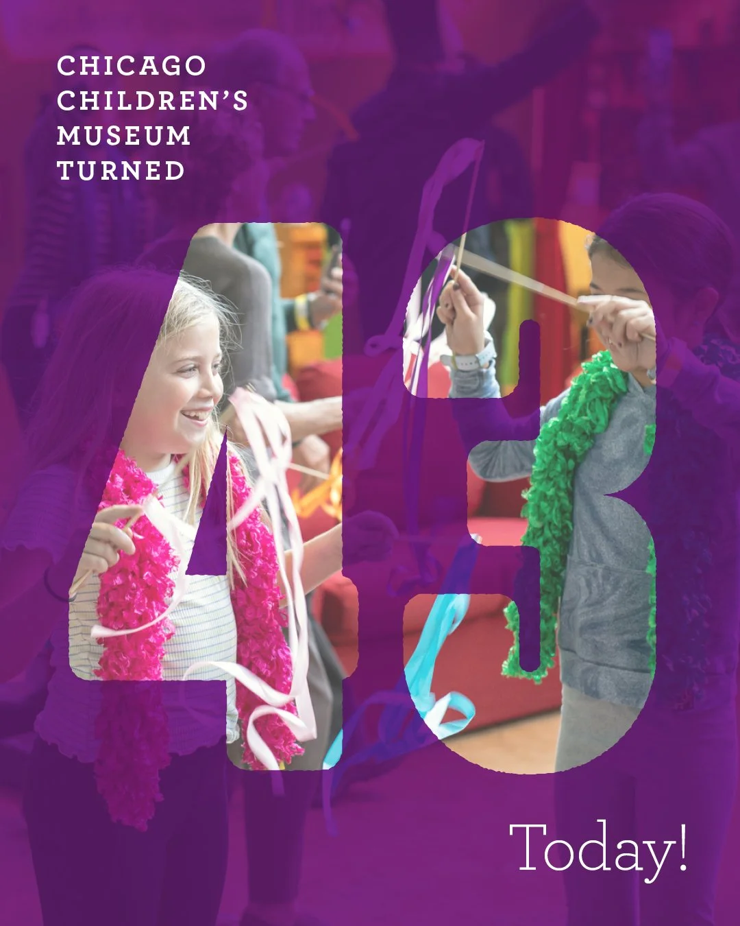 It&rsquo;s our birthday! 🎂 CCM is 43 years old today! 🥳 
Opened in 1982 in response to the slashing of arts programming in Chicago schools, the museum started at the Chicago Cultural Center before coming to its current home at Navy Pier in 1995. Si