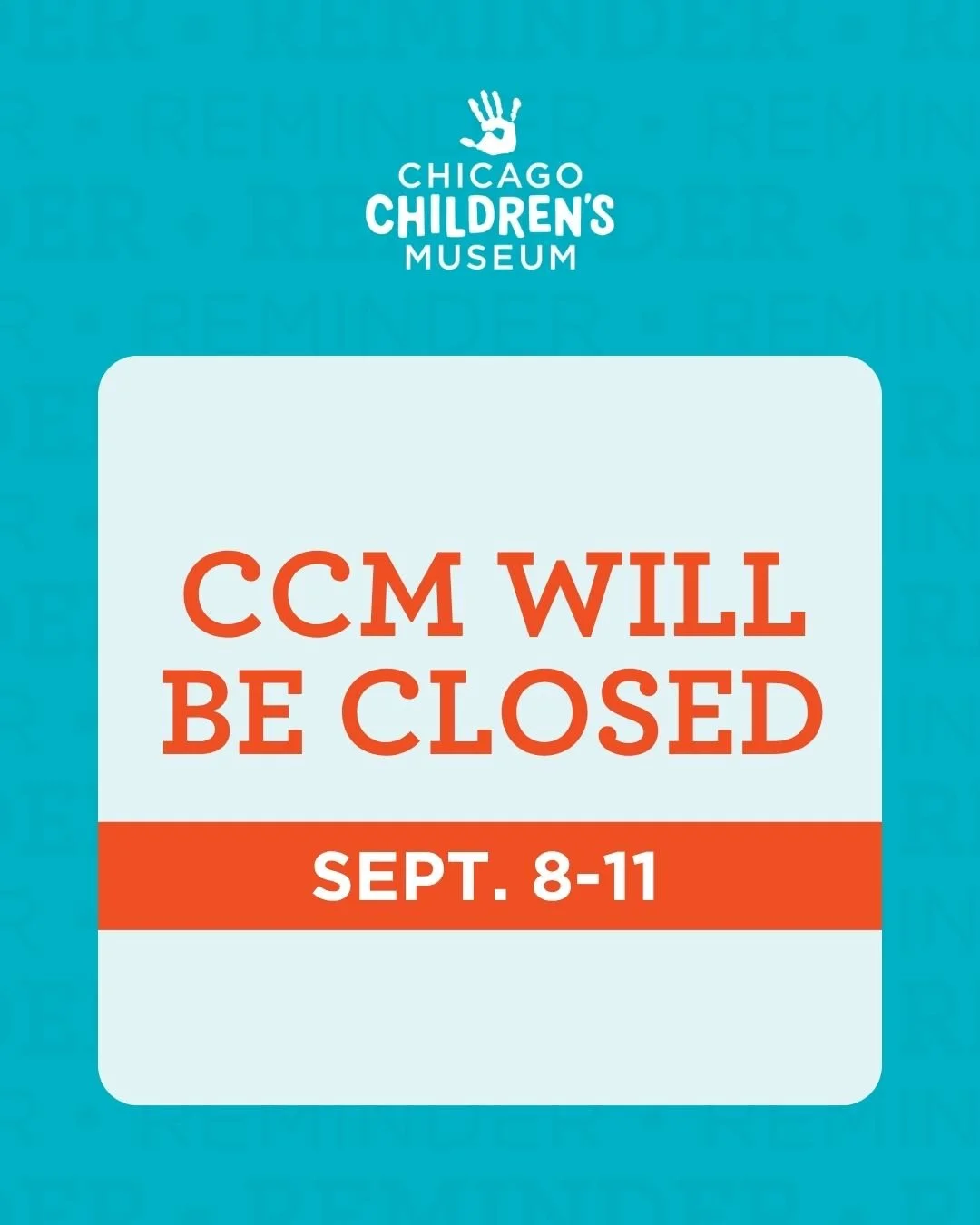 Head's up! It's almost time annual maintenance in the museum. That means we'll be closed Sept. 8-11 while our team gets to work cleaning, making repairs, and more. Make sure to save the dates, including Sept. 12 when we reopen. https://www.ccm.org/ho