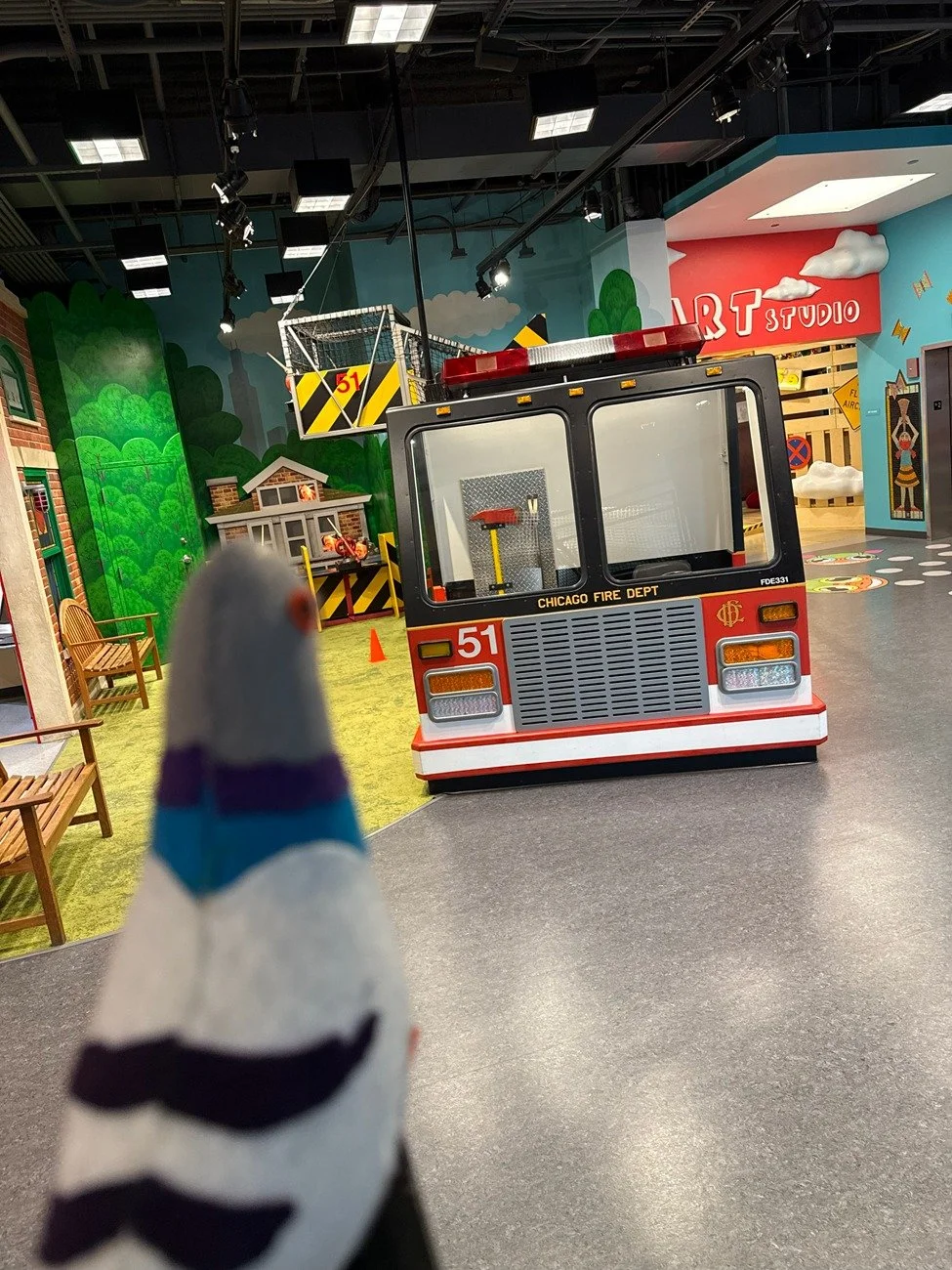 No better place for Earl to visit in the museum during Fire Prevention Week 🧯than our Play It Safe exhibit.

Earl stopped by to admire the firefighter before exploring the space more. Come step into the boots of a firefighter🧑&zwj;🚒, wear authenti