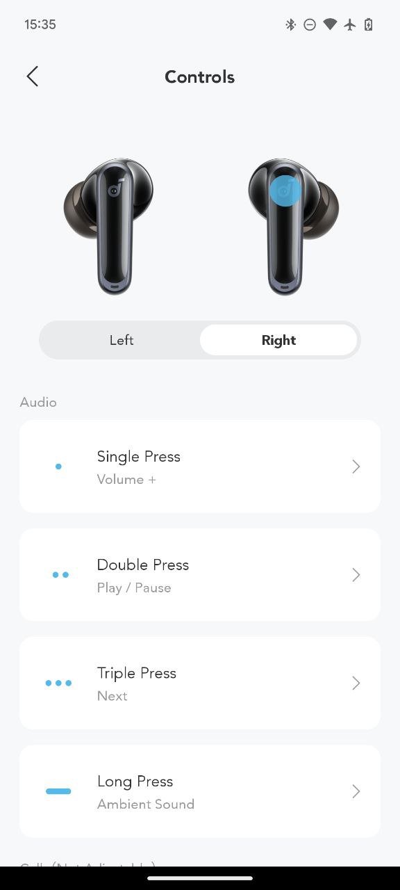 Soundcore P40i control options in the app