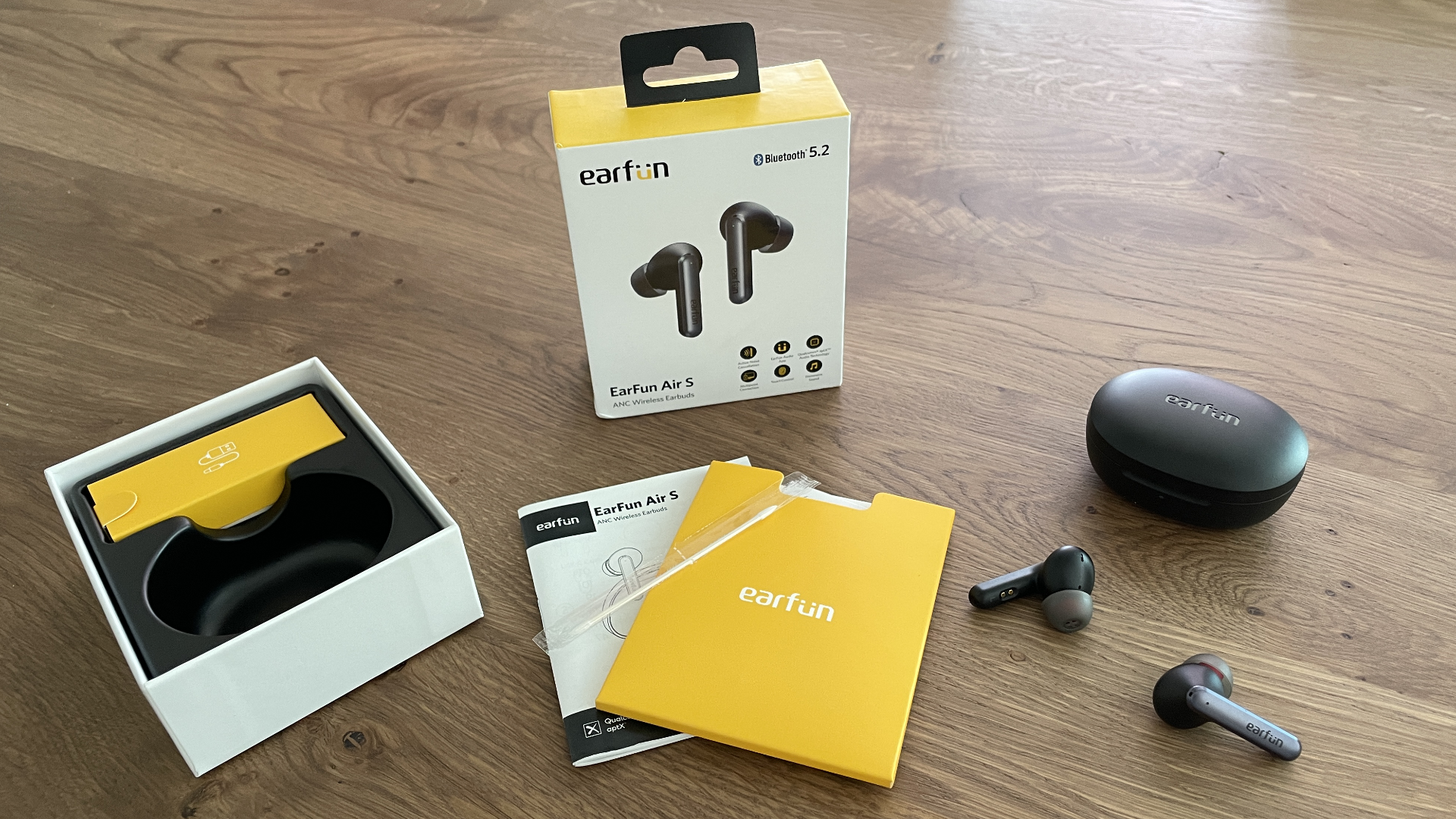 EarFun Air S, Upgraded Noise Cancellation Earbuds, Bluetooth 5.2, aptX , 4 Mics CVC 8.0 Clear Call, Multi-Device Connectivity, EarFun App, Black