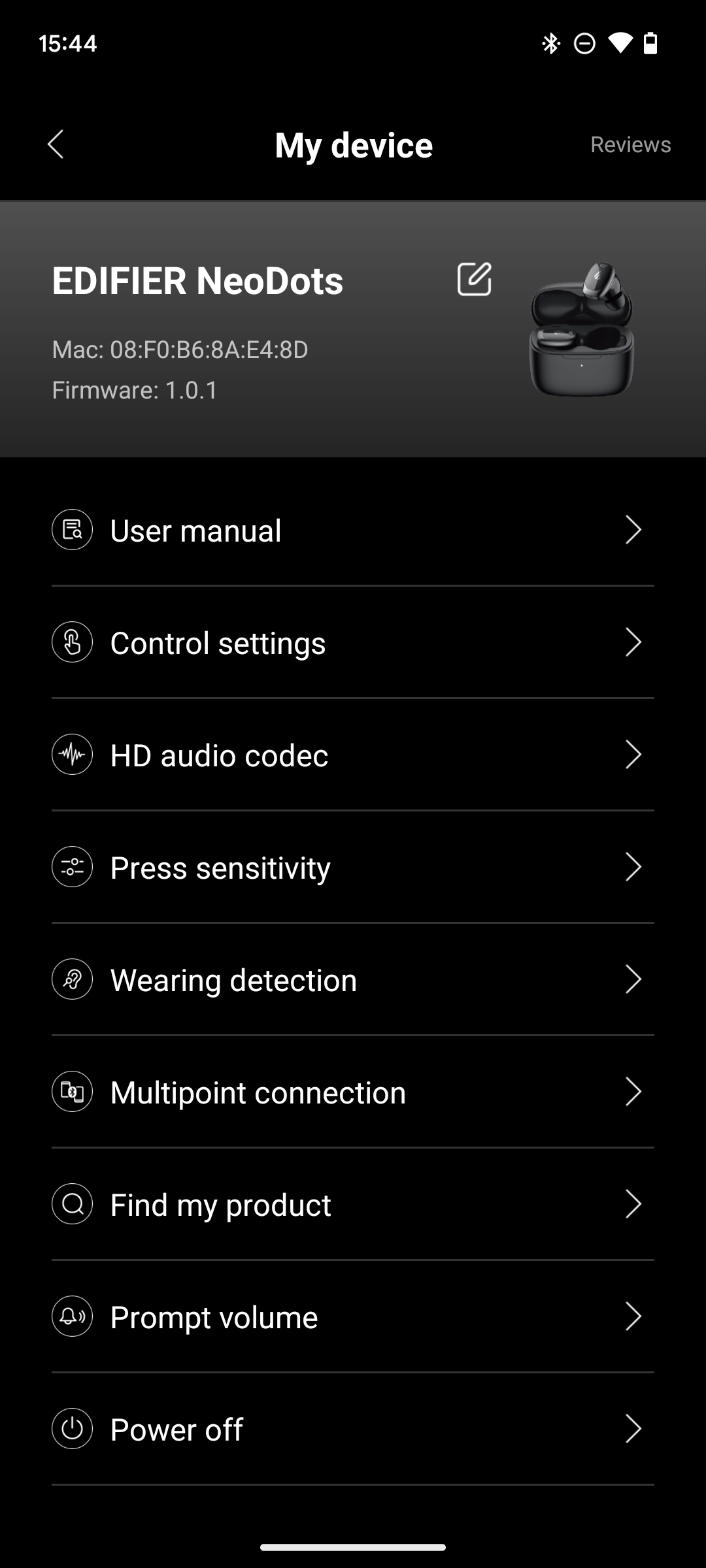 Edifier NeoDots extra options from the app