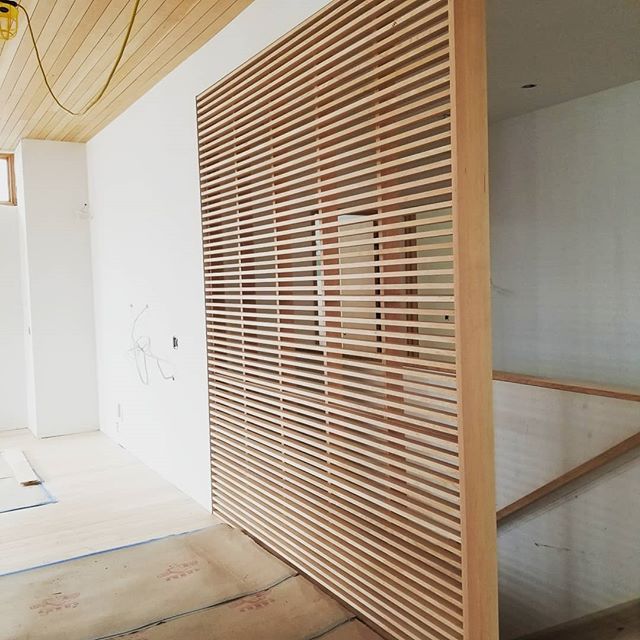 Wood staircase screen wall is looking great. I can't wait to see this finished