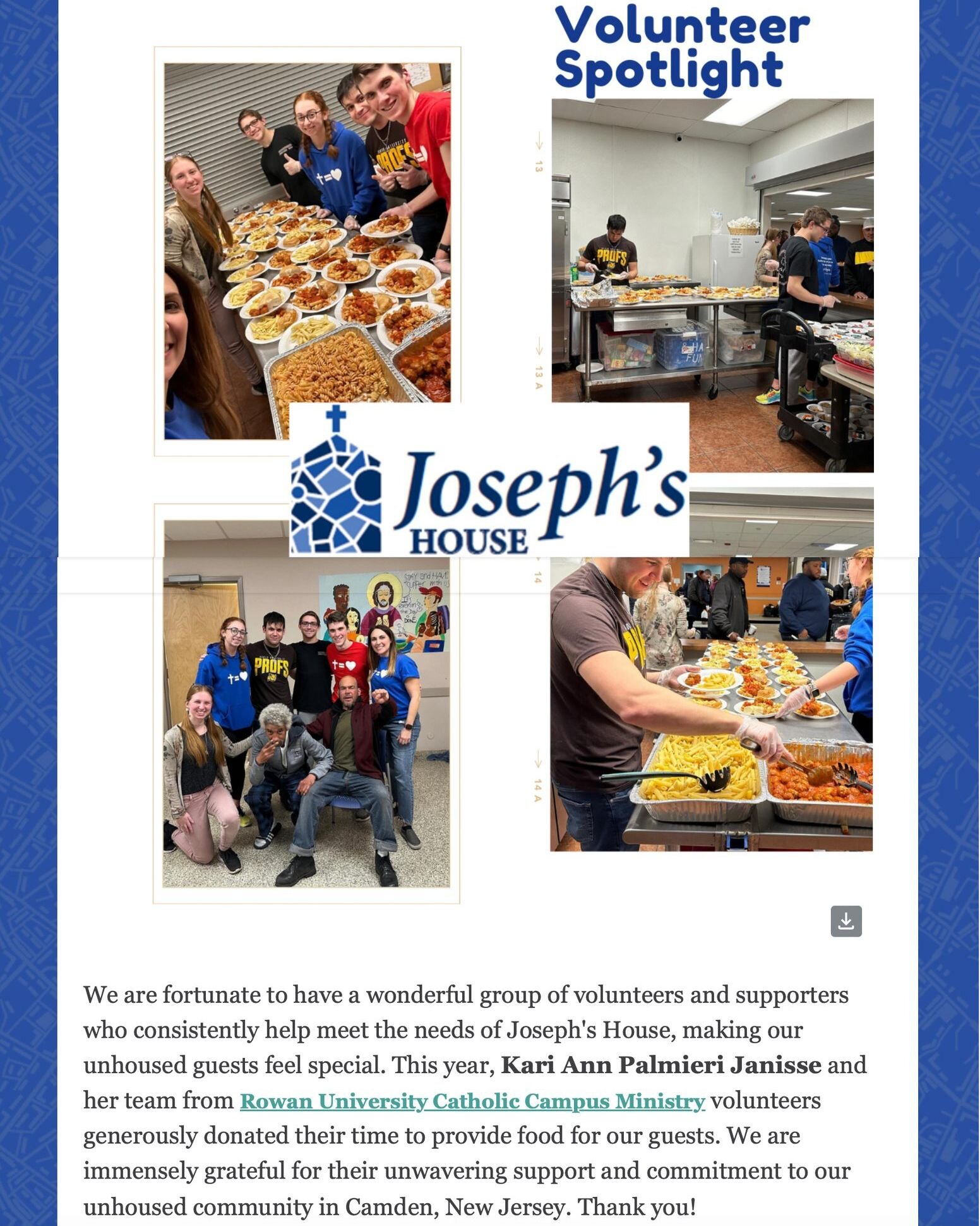 Our students were featured in the weekly Joseph's House email blast. Service is at the heart of who we are and who we imitate. We are grateful for the amazing opportunities we have to serve those in need in our local area.

#stbridgetuniversityparish