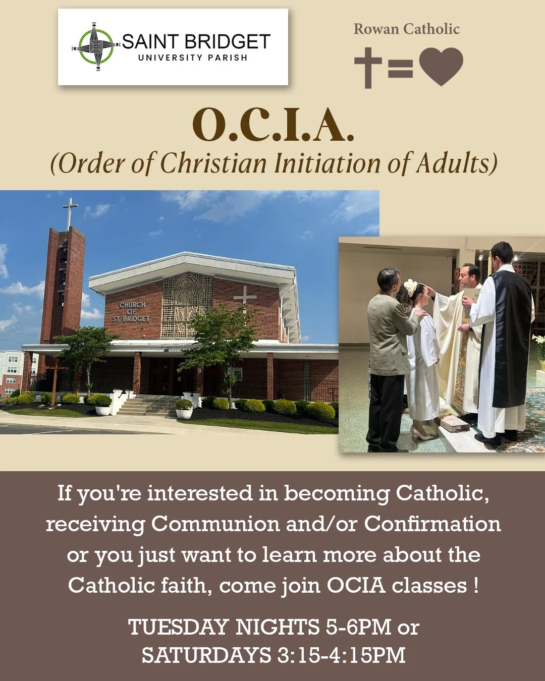 NOW is the time to sign up for OCIA (formerly RCIA).

OCIA (Order of Christian Initiation of Adults) classes will be beginning up again this fall and they run through making one's sacraments at the in the spring.

OCIA is for:

&bull;Those who desire