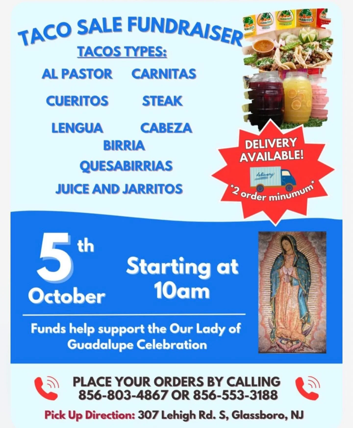 Please help support the Our Lady of Guadalupe celebration by placing an order. 🌮 🙏🏻

#ourladyofguadalupe #tacos #support #saintbridgetuniversityparish