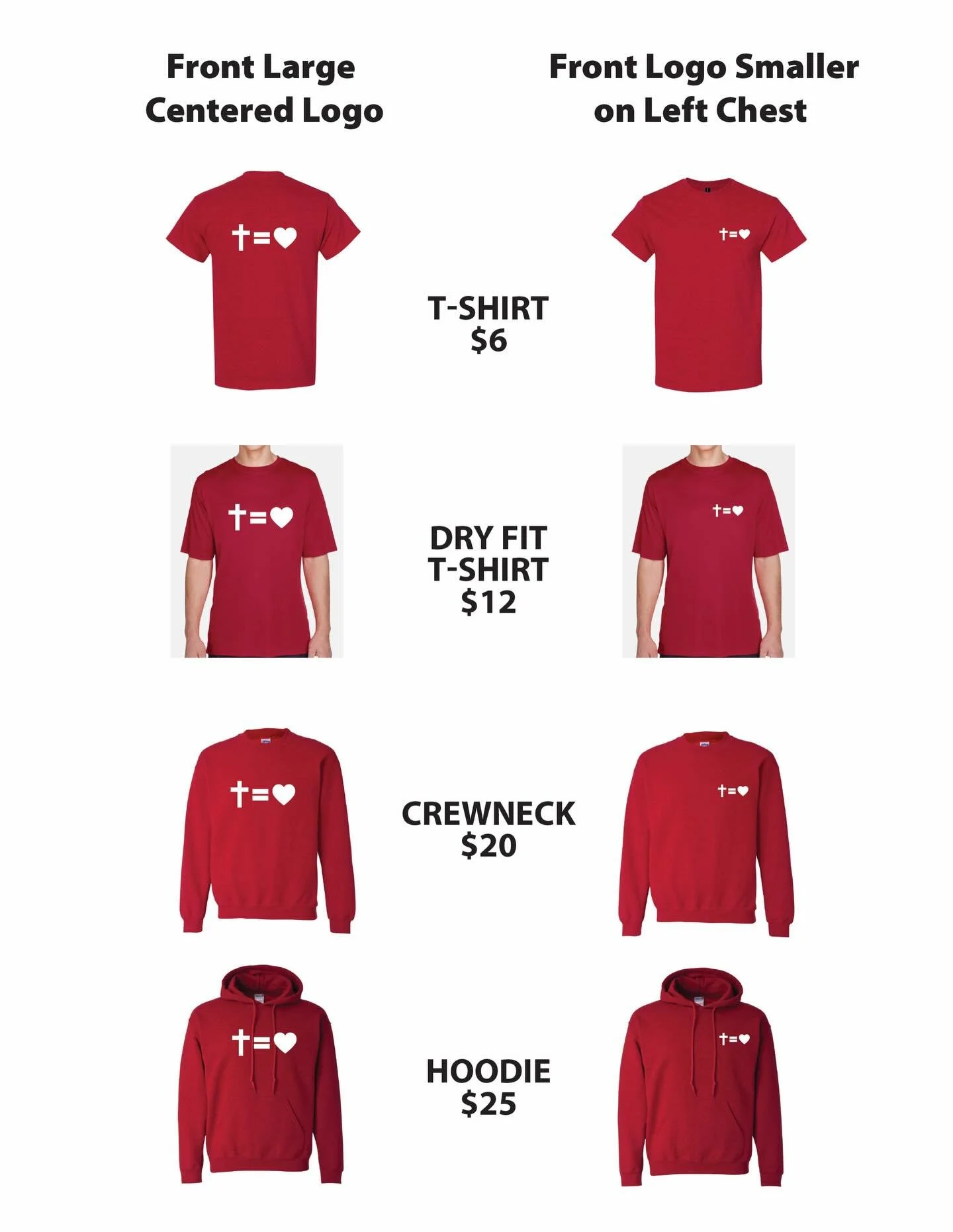 🚨 APPAREL ORDER ALERT 🚨 👕 

Apparel orders will take place between now and the end of the semester! Order forms &amp; payment are due to Kari by 12/17. Forms are available at the Newman House. 

There are two front logo options and the back design