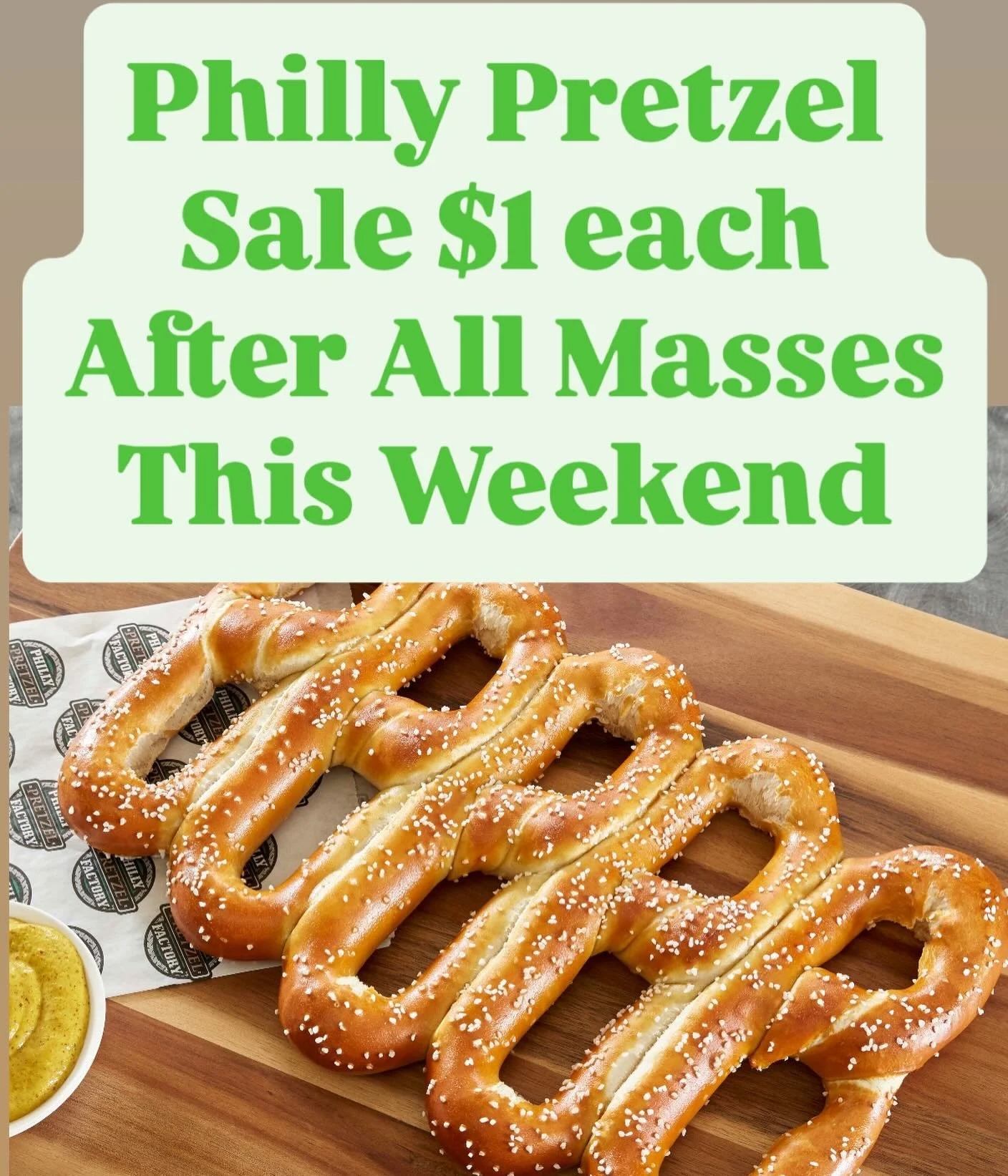 🥨 After all Masses this weekend students from Rowan Catholic will be selling soft Philly Pretzels for $1 each located on the parish porch and and at the elevator side door. Proceeds benefit Rowan Catholic Campus Ministry and The Newman House. Thank 
