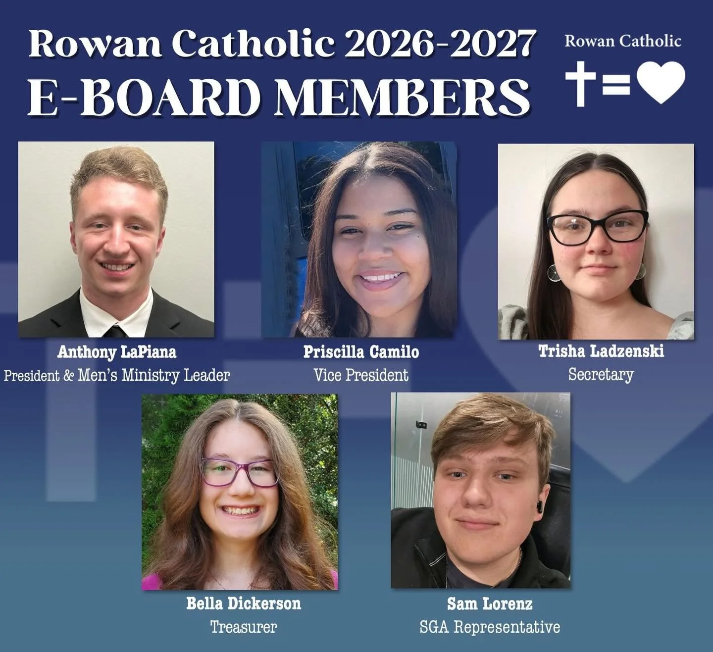 We are very excited to announce our new E-board and Parish Appointed Positions for the 2026-2027 school year. May God continue to bless these student leaders with wisdom and guidance to lead our Campus Ministry!

#stbridgetuniversityparish #rowancath
