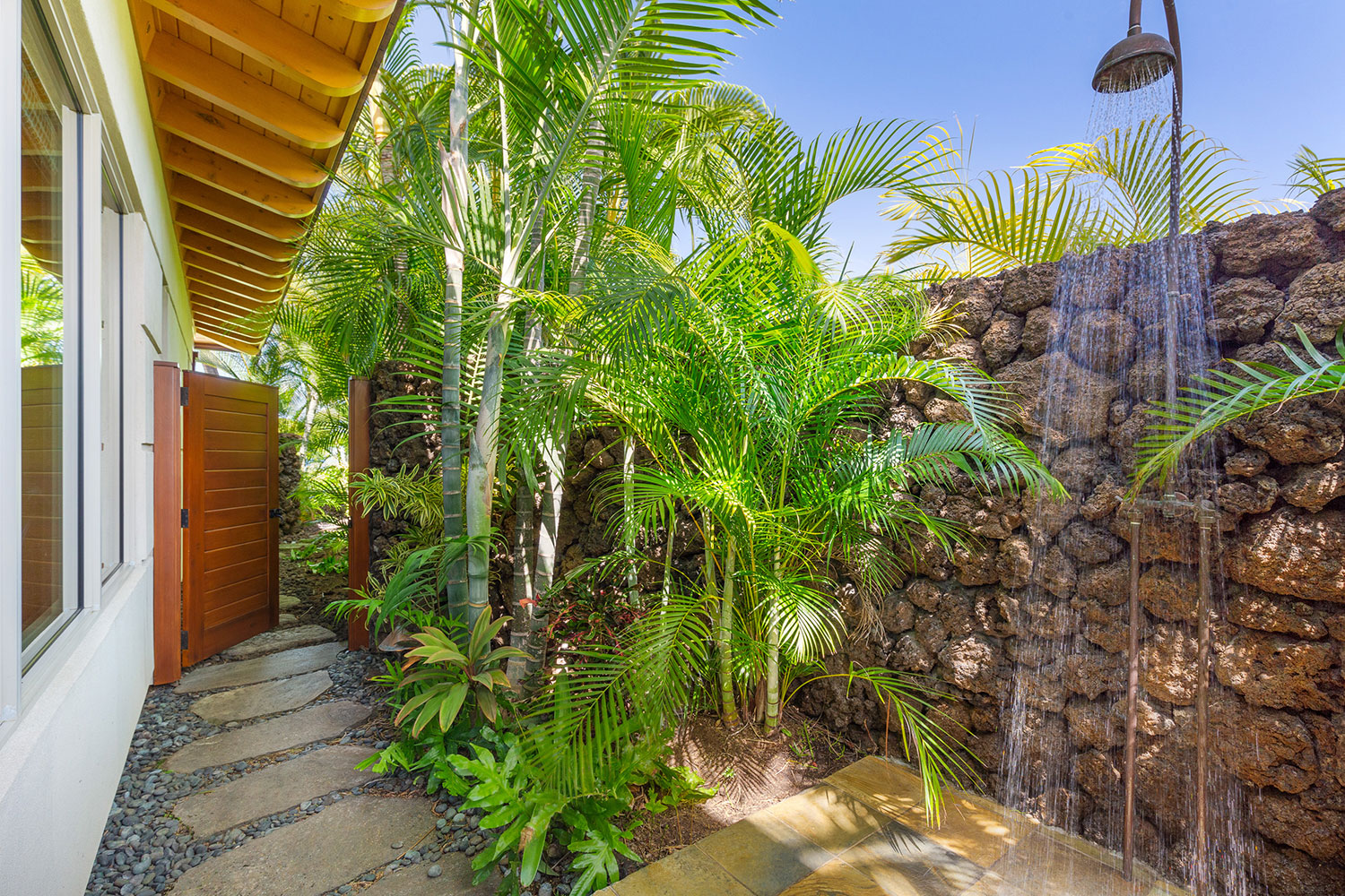 Beautiful  outdoor shower at Maluhia Hale at Hualāla