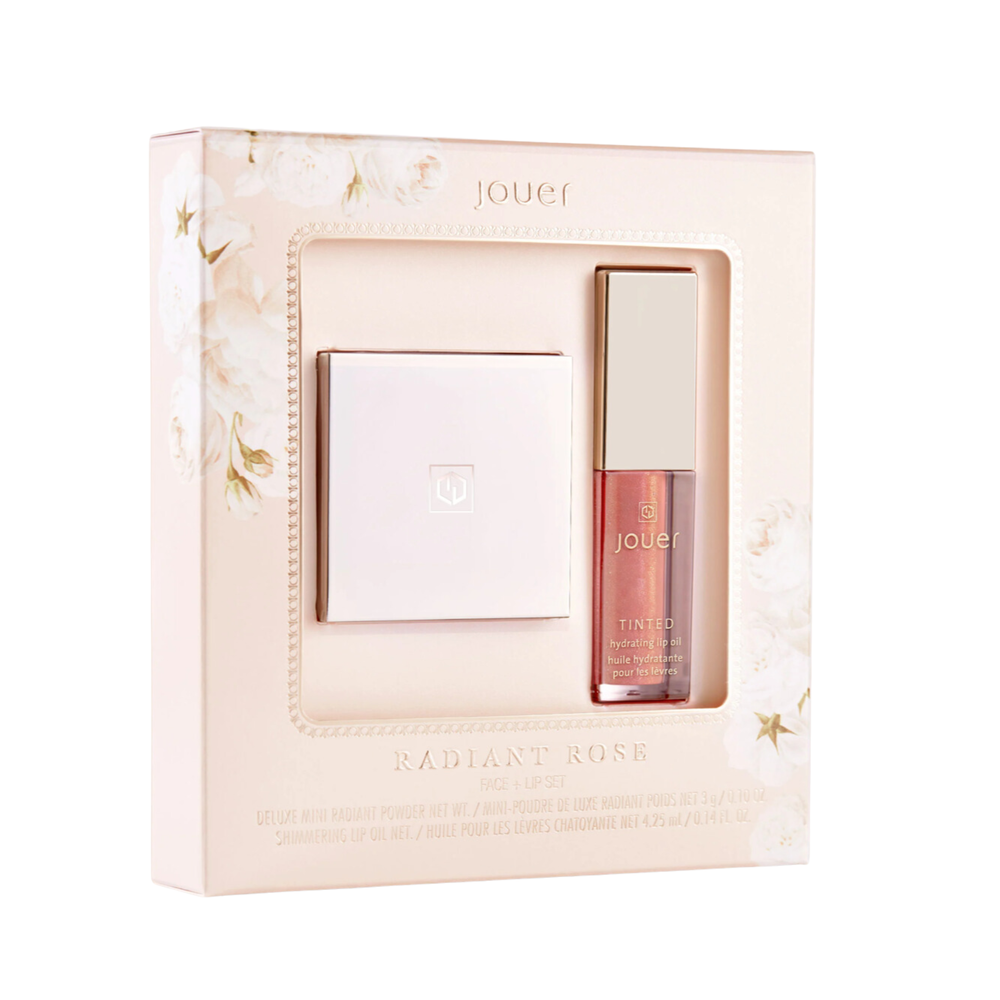 Jouer Radiant Rose Deluxe Powder &amp; Shimmering Lip Oil Set