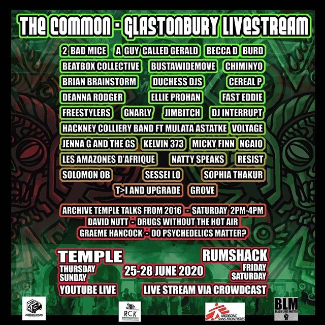Supporting Glastonbury vibes this weekend 🌞 - tune in to 4 days of live streaming from @thecommonglasto / @glastofest 🔊🔊🔊
Raising funds for 
@refugeecommunitykitchen 
@aidboxcommunity 
@lovemusichateracism 
@doctorswithoutborders 🔥🔥🔥 LIVE on f