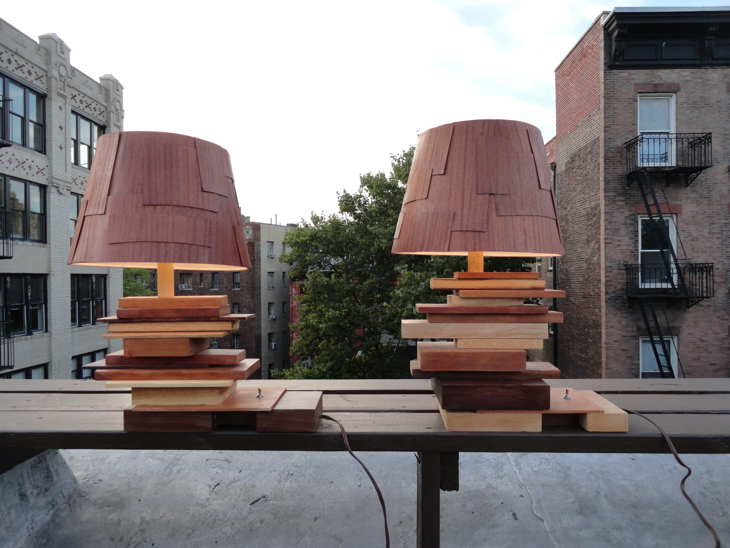 Table Lamps (mixed woods and mahogany shades)