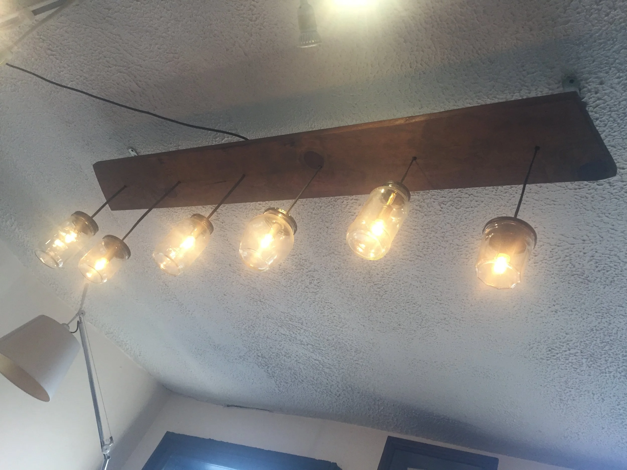 Jar Long Chandelier ( mixed jars and refurbished pine)