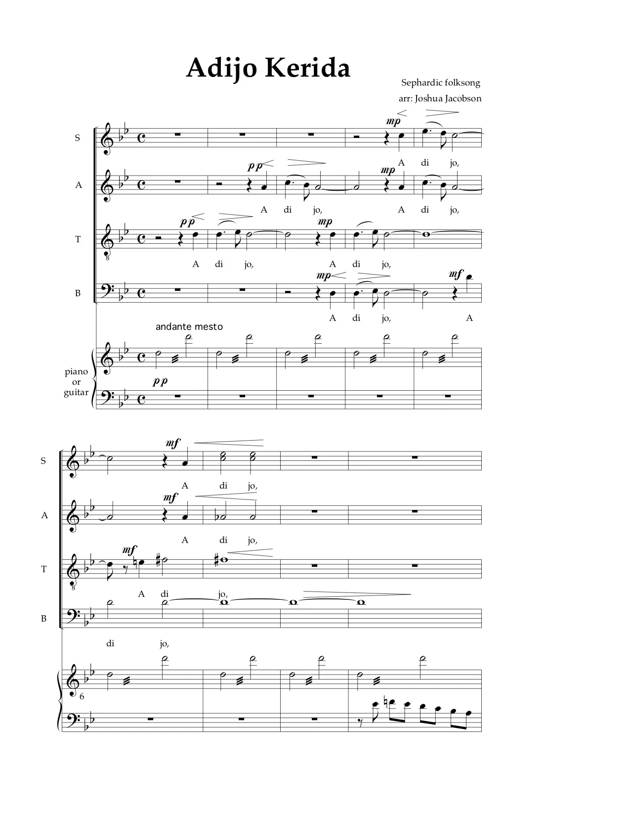 Adijo Kerida (arr. Josh Jacobson)