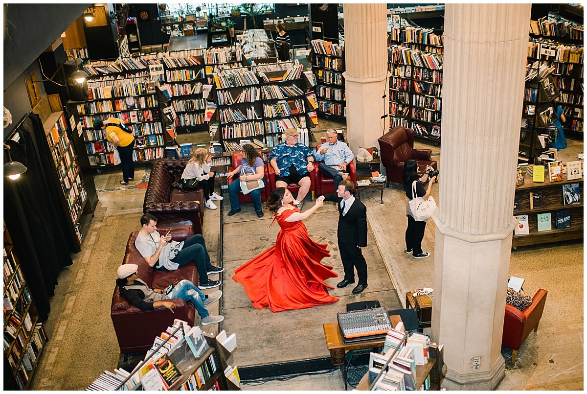  Downtown Los Angeles Engagement Photographer, Los Angeles Engagement, The First Book Store Los Angeles Engagement, Book Store Engagement Photographer, Los Angeles Engagement, Colorful Engagement Photographer, What to wear for engagement photos, Uniq