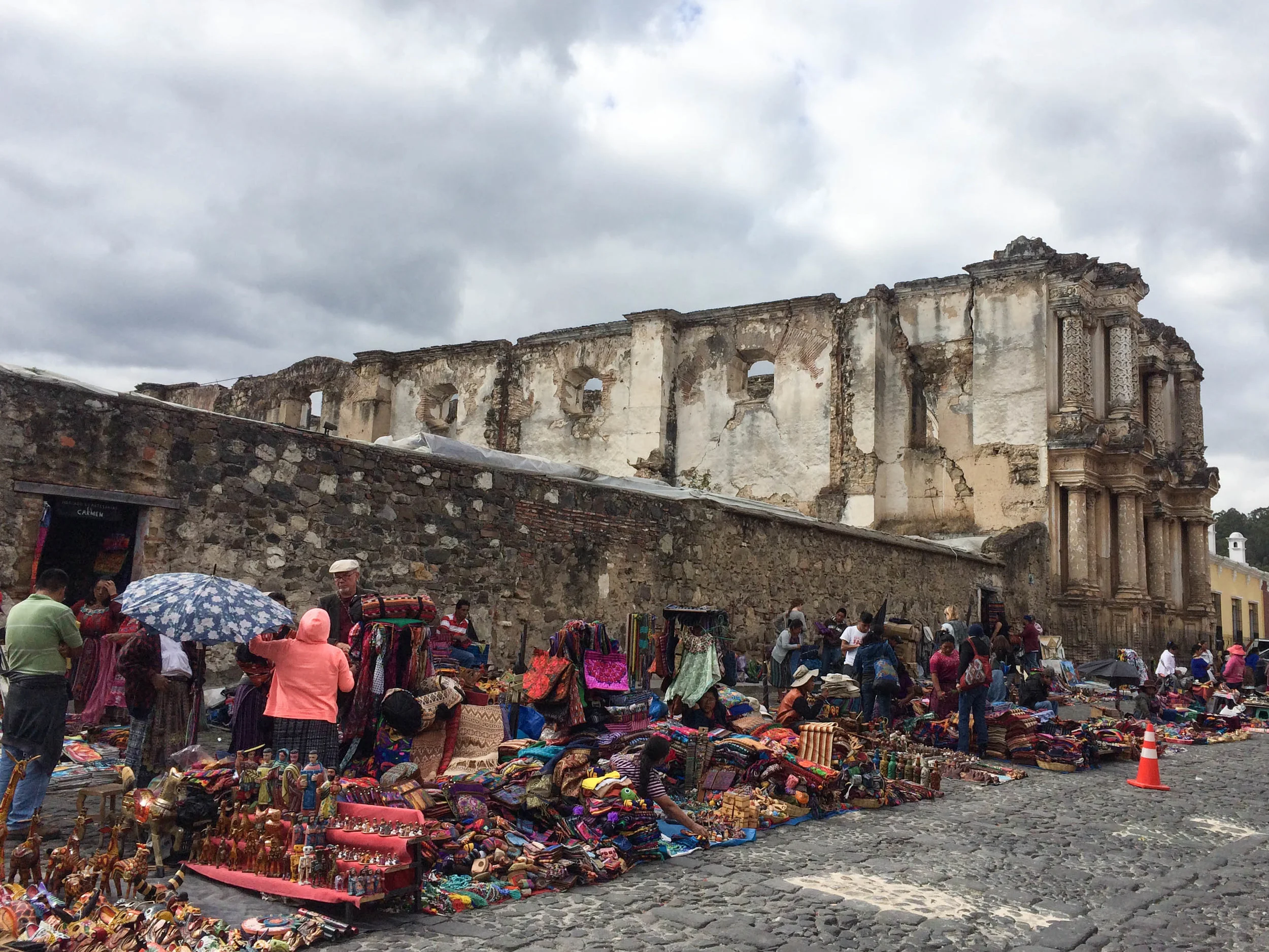 Weekend market in front of El Carmen ruins.