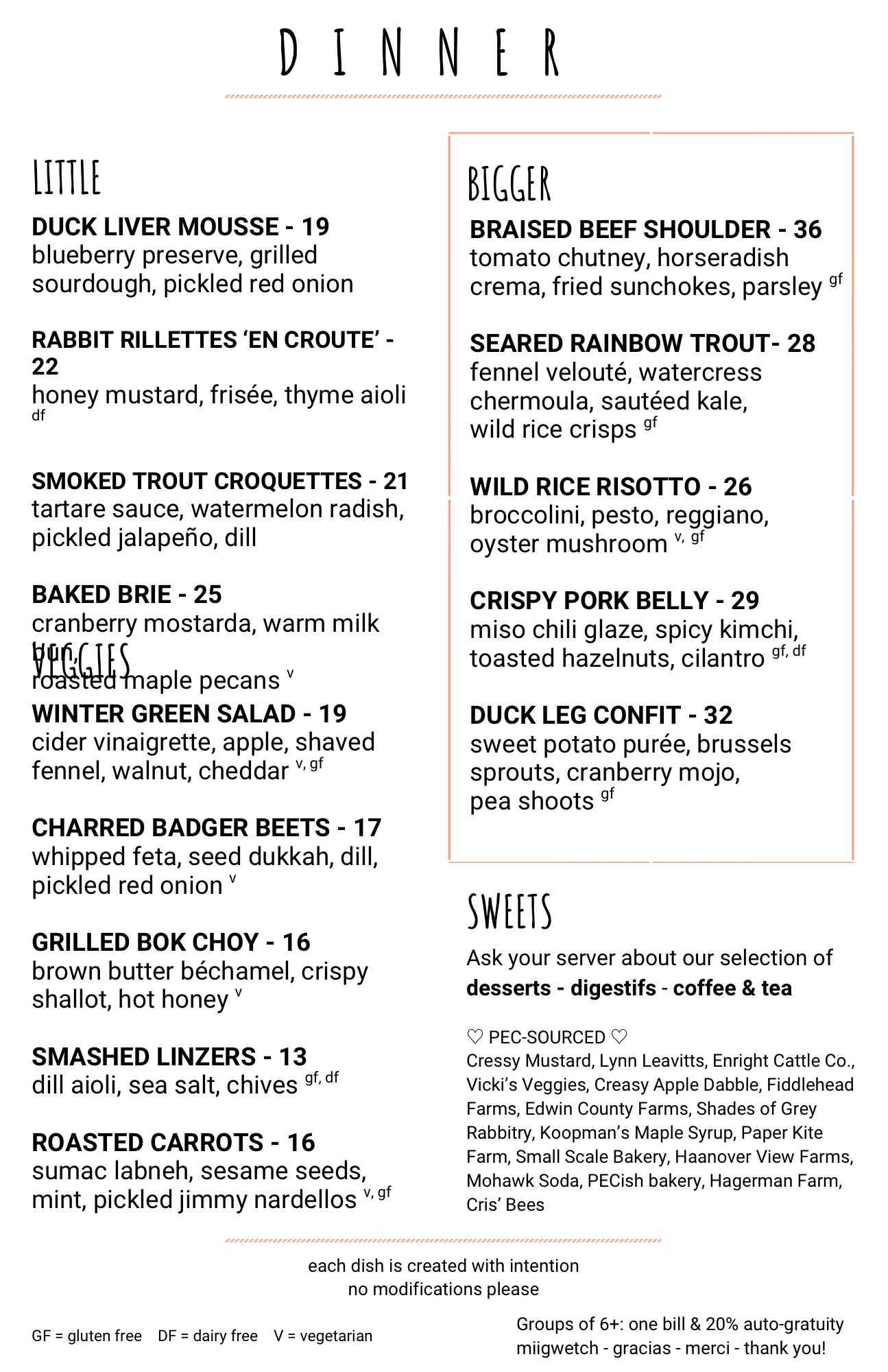 Stella’s Eatery menu farm to table restaurant prince edward county