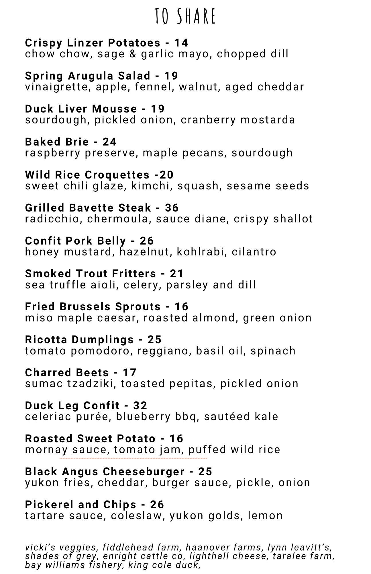 Stella’s Eatery Menu April 2026 restaurant prince edward county pec