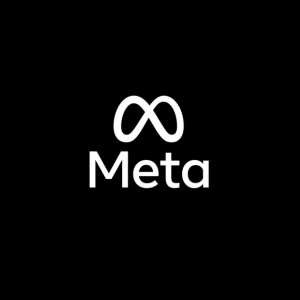 Meta logo with an infinity symbol above the word "Meta" on a black background.