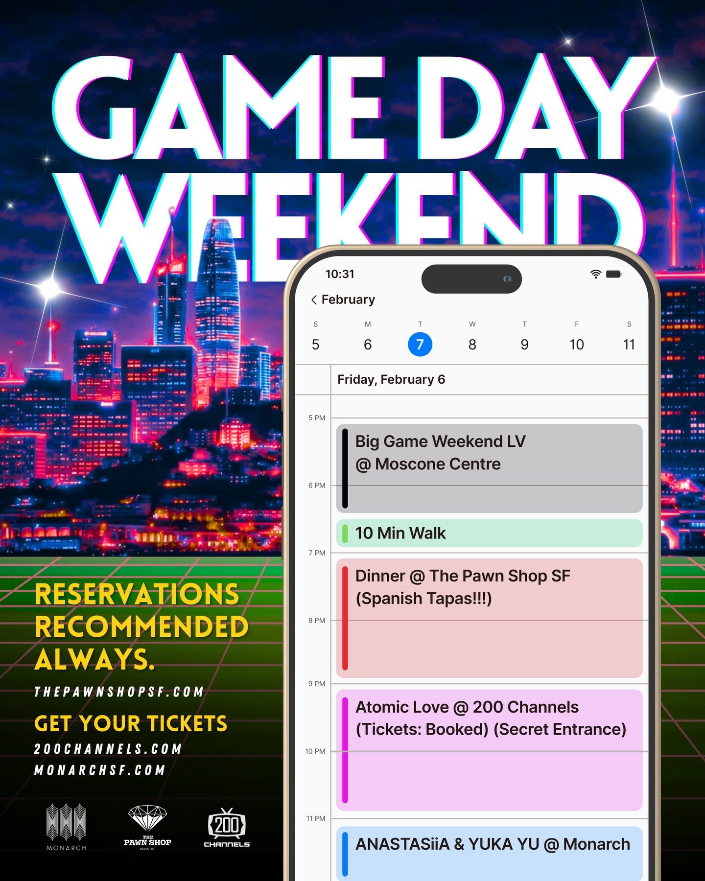 Big Game Weekend in San Francisco = Dinner + Show Done Right！

Visiting SF this weekend? Make it a night to remember with dinner at The Pawn Shop SF followed by Atomic Love at @200channels &mdash; just steps away through our secret entrance.

From Sp