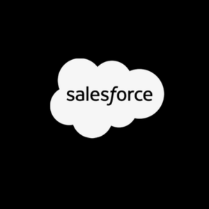 Salesforce logo inside a white cloud shape on a black background.