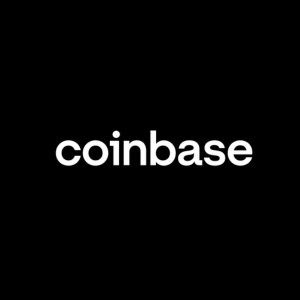 Coinbase logo with black background and white lowercase text