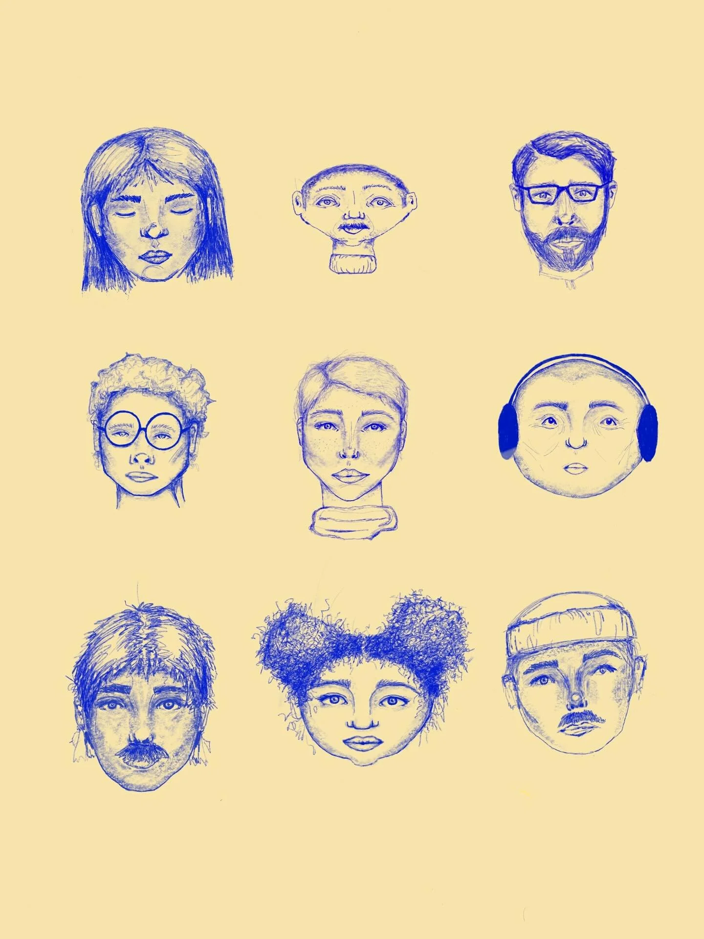 Faces hand drawn by yours truly