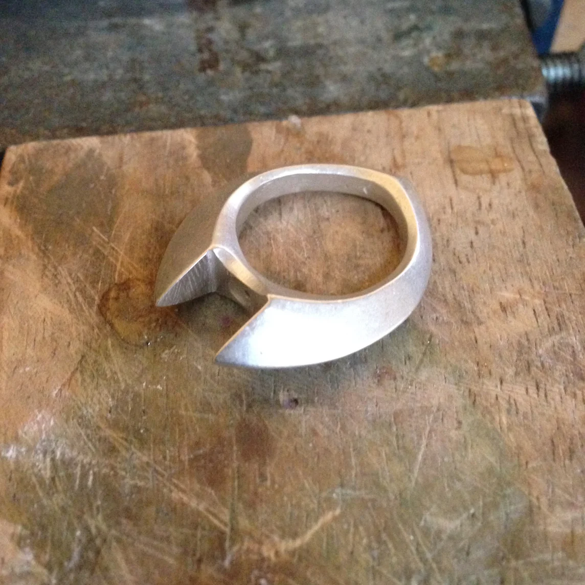 Here is the sterling silver ring before we polish it - fresh from the casting company.