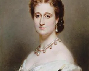 Empress Eugénie wears a magnificent white pearl necklace with matching pendant earrings. Franz Xaver Winterhalter – Portrait of the Empress Eugenie (1826-1920)