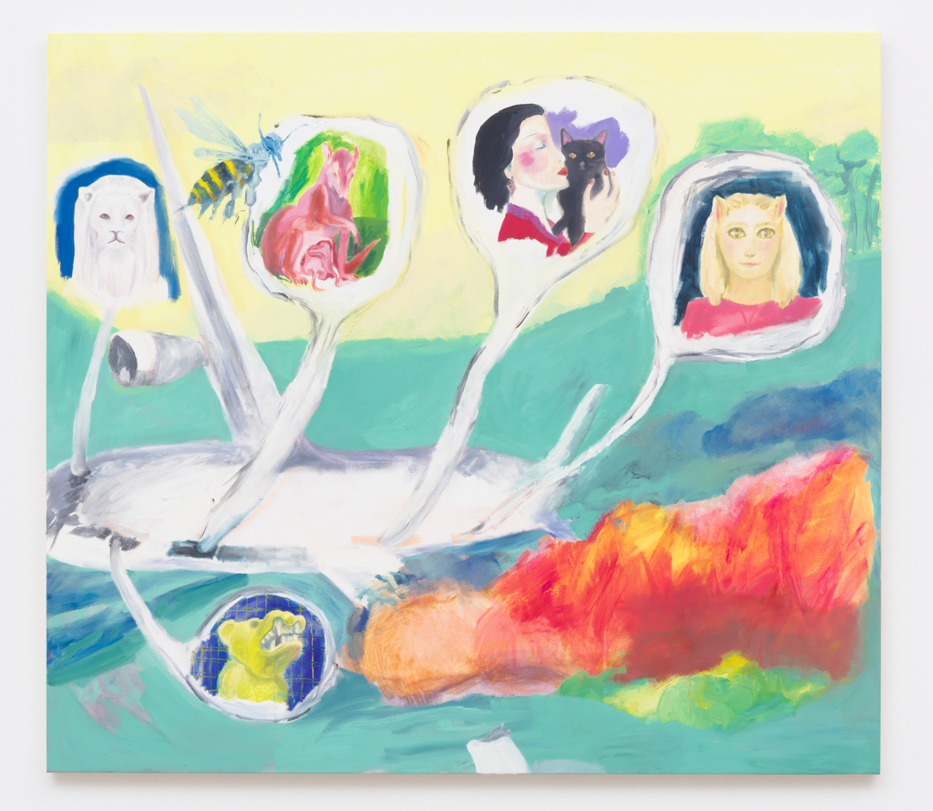 Reincarnation Clash, 2016, oil and flashe on canvas, 52 x 58"