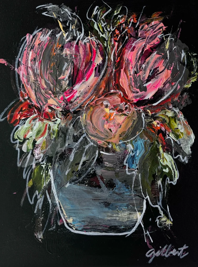 Dark Floral, study 1, acrylic on canvas