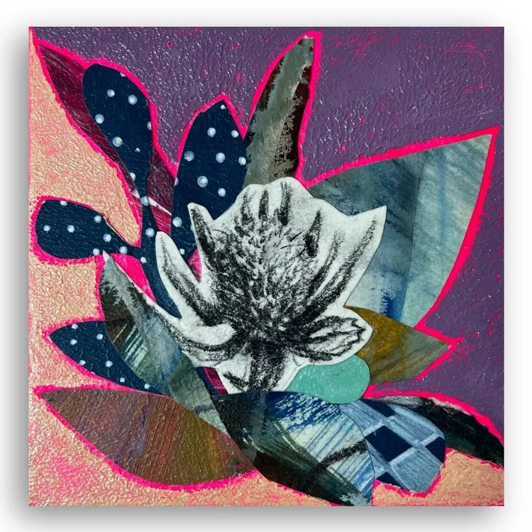 Floral Collage, study 2, acrylic, charcoal, and paper on canvas