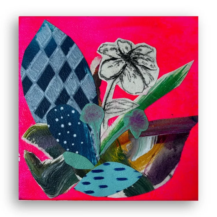 Floral Collage, study 3, acrylic, charcoal, and paper on canvas