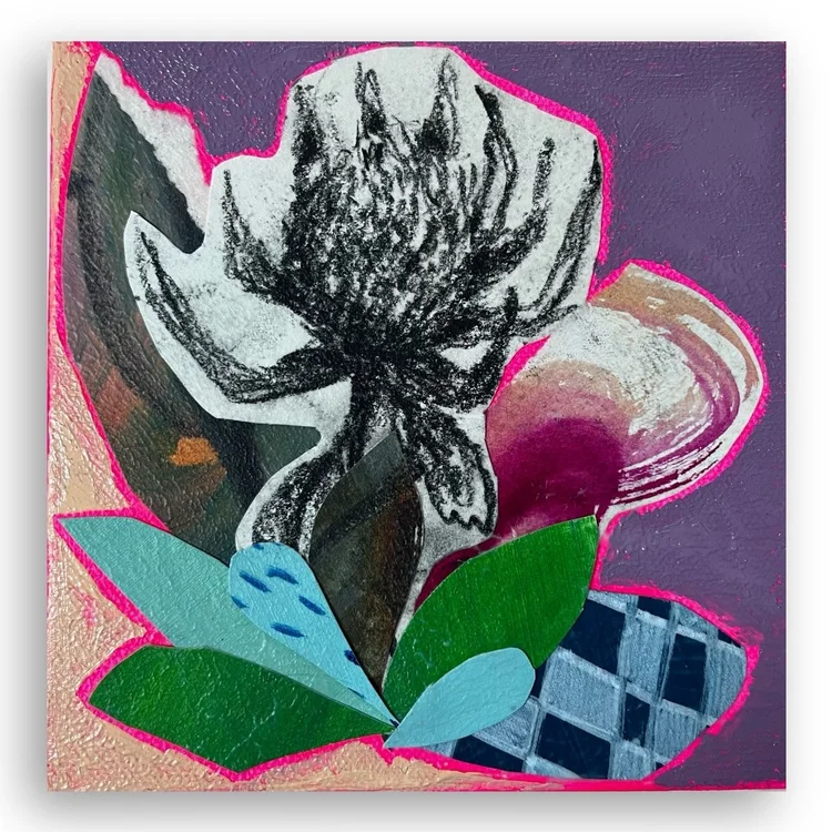 Floral Collage, study 4, acrylic, charcoal, and paper on canvas