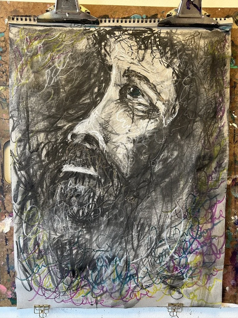 Where Are You, charcoal, pastel, and oil pastel on paper