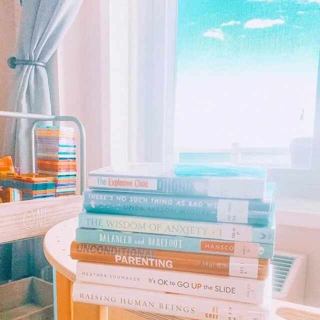 What are you reading right now? // These are some of the books I had checked out of the library pre-pandemic and they are all #consciousparenting related.  I really enjoyed going through them all and there is so much insight in this stack here.  If y