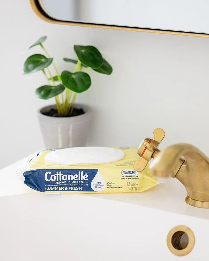 Making a household staple like flushable wipes look fresh and aspirational takes a lot of intentional styling. For this Cottonelle shoot, I wanted to show the product in its natural habitat while still keeping the aesthetic clean and bright. I used m